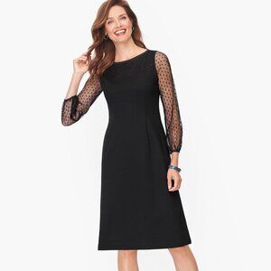 Talbots little black dress 8P/ sheer polka dots 3/4 long sleeves/ modest shift